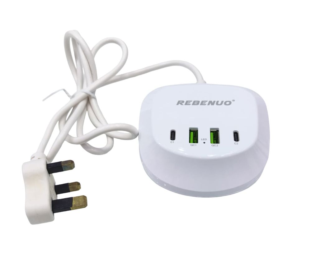 شاحن مكتبي سريع RCP 71 REBENUO بـ 4 منافذ (2 USB + 2 PD) - قوة شحن فائقة وتصميم عصري_thumbnail_1
