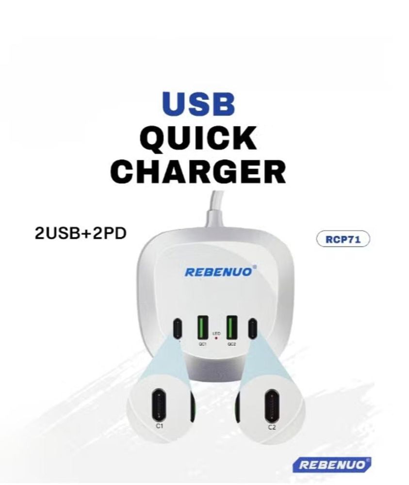 شاحن مكتبي سريع RCP 71 REBENUO بـ 4 منافذ (2 USB + 2 PD) - قوة شحن فائقة وتصميم عصري_thumbnail_2