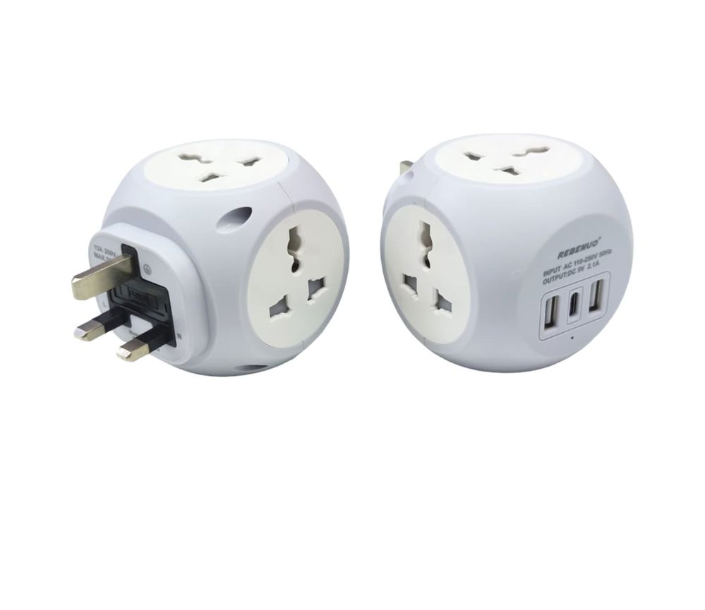 مكعب الطاقة الذكي 242 RCP Rebenuo بقوة 3250 واط - توصيلة 7 في 1 بـ (منفذين USB + منفذType-C+  4منافذ مخارج كهرباء_thumbnail_1
