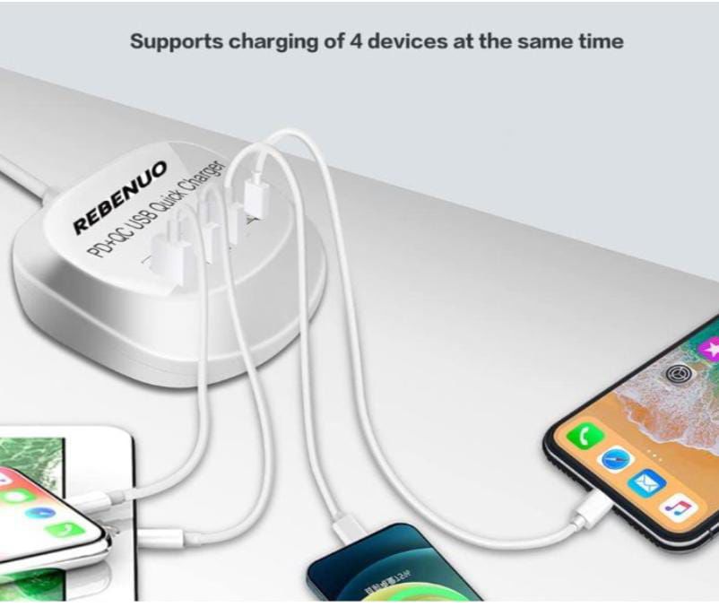 شاحن مكتبي سريع RCP 71 REBENUO بـ 4 منافذ (2 USB + 2 PD) - قوة شحن فائقة وتصميم عصري_thumbnail_3